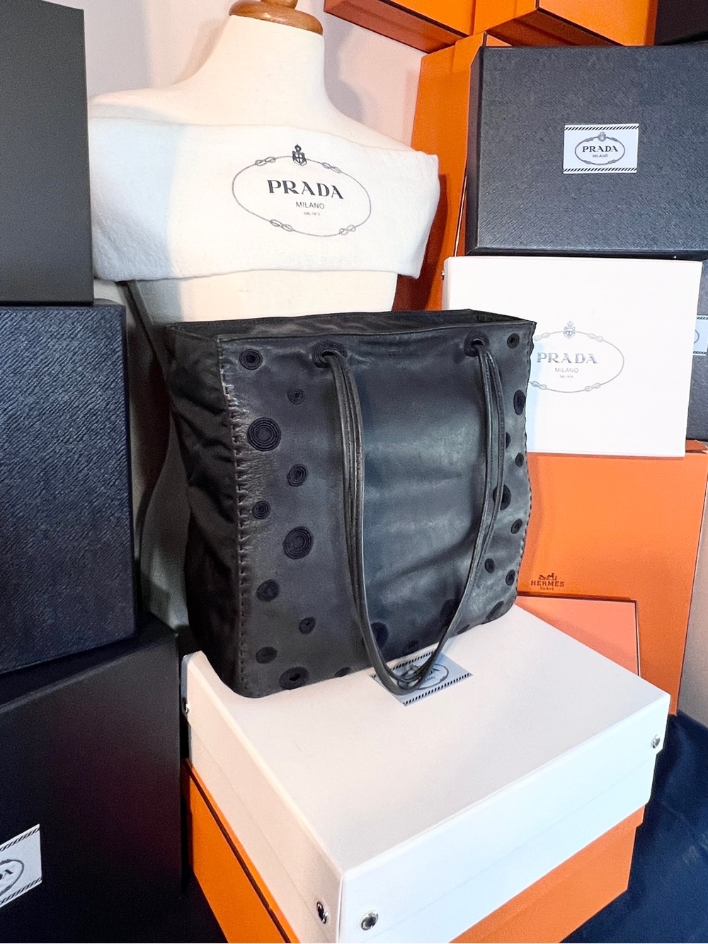Prada Vintage RARE! Black Leather Tote/shoulder Bag! ⭐️ Offers welcome!